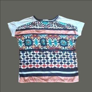 ZARA Geometric Printed Blouse • Women’s Size S • Boxy Relaxed Top